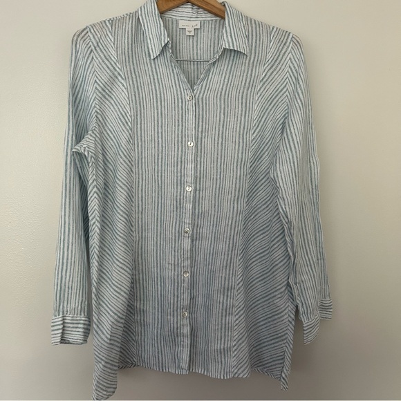 J. Jill love linen stripes button front shirt M - Picture 1 of 7